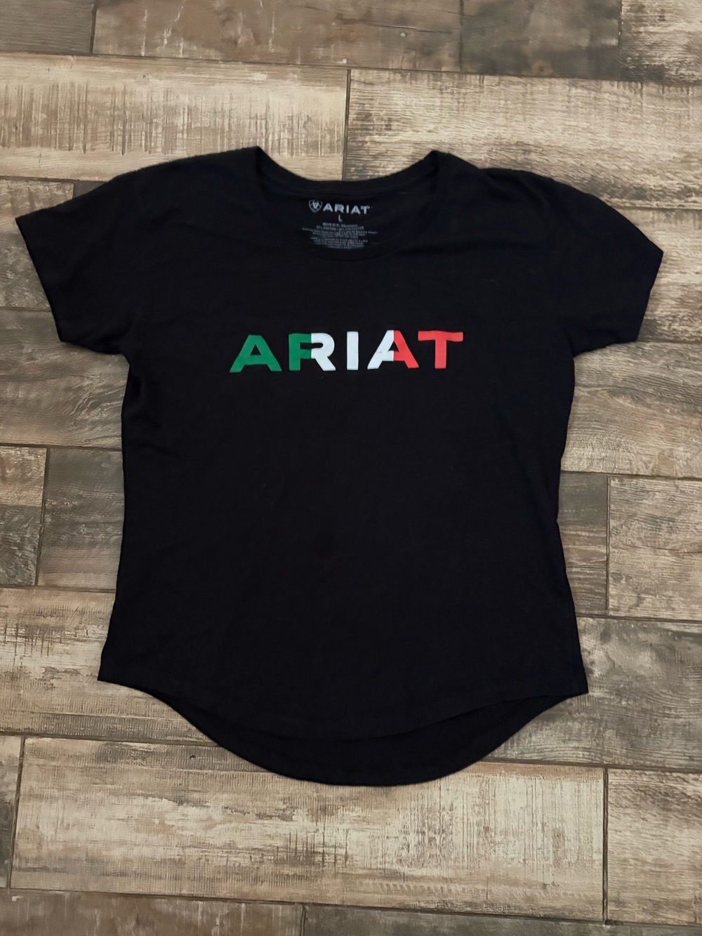 Ariat Kids' Black Logo Tee - Green/White/Red Accent